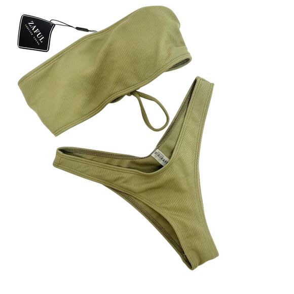 Zaful Forever Young Olive Green Small  Swimming Two Piece Bikini Set New - Picture 1 of 6